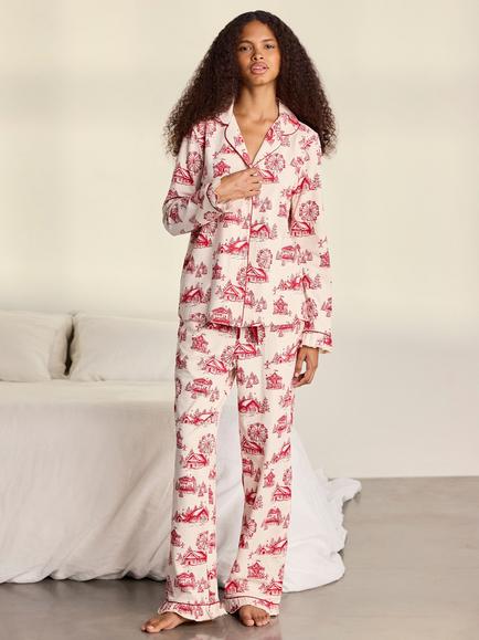 Chelsea Peers Christmas Village Print Long Pyjama Set, Off White, Off White