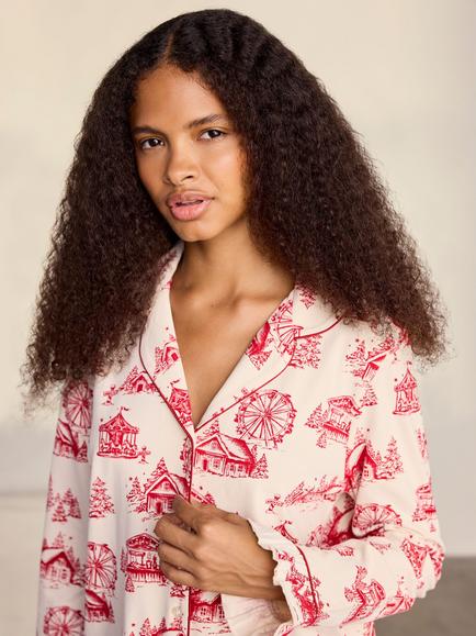 Chelsea Peers Christmas Village Print Long Pyjama Set, Off White - view 2, Off White
