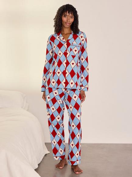 Chelsea Peers Maternity Harlequin Heart Print Long Pyjama Set, Multi, Multi