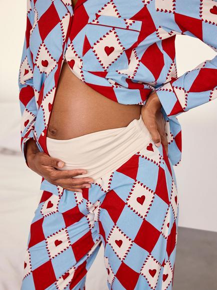 Chelsea Peers Maternity Harlequin Heart Print Long Pyjama Set, Multi - view 2, Multi