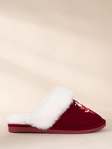 Chelsea Peers Corduroy Embroidered Musical Santa Slippers, Red, Red