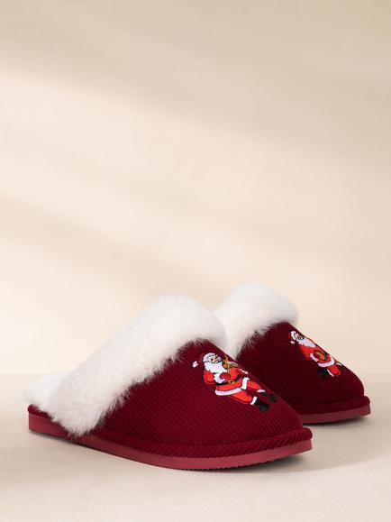 Chelsea Peers Corduroy Embroidered Musical Santa Slippers, Red - view 2, Red