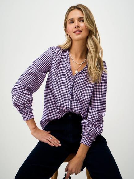 Crew Clothing Trisha Gingham Check Flannel Blouse, Multi Pink, Multi Pink