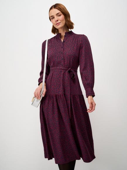 Crew Clothing Camilla Leopard Print Midi Dress, Navy Blue, Navy Blue