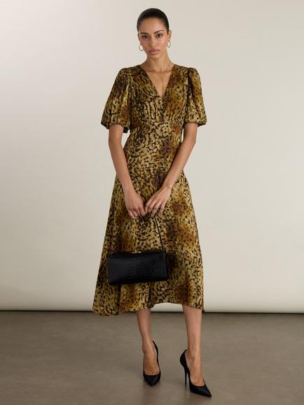Baukjen Kiara Animal Print Midi Dress, Bronze, Bronze