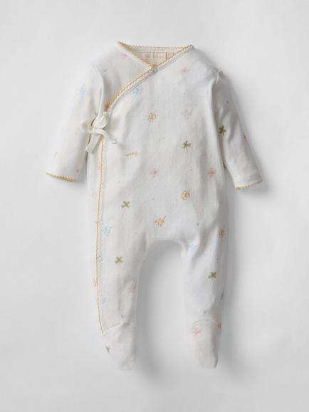 Oat & Marl Baby Lucky Sleepsuit, White/Lemon, White/Lemon