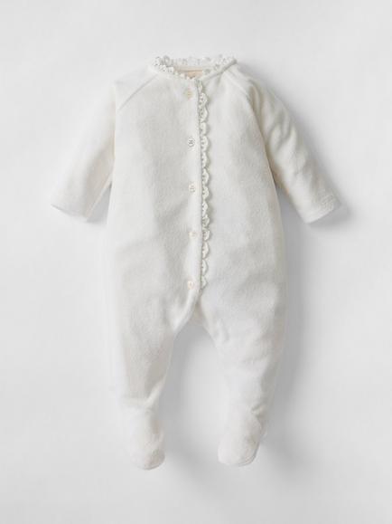 Oat & Marl Baby Towelling Dreamer Sleepsuit, White, White