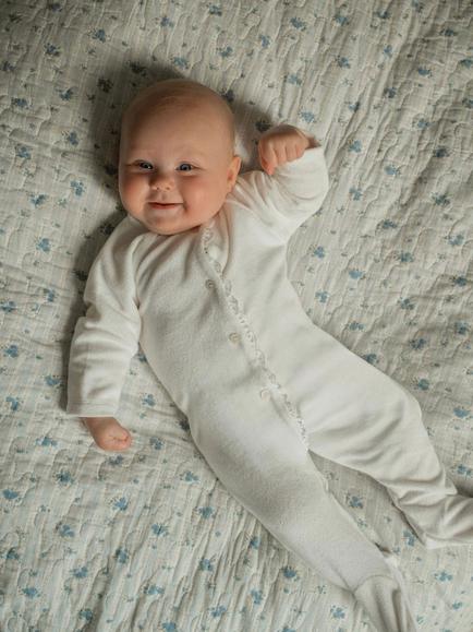 Oat & Marl Baby Towelling Dreamer Sleepsuit, White - view 2, White