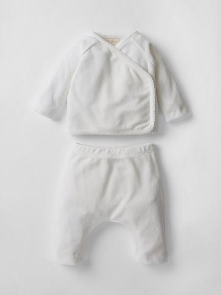 Oat & Marl Baby Plush Towelling Two Piece Top and Trousers Set, Pure White, Pure White