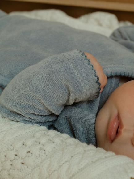 Oat & Marl Baby Plush Towelling Two Piece Top and Trousers Set, Vintage Blue - view 2, Vintage Blue