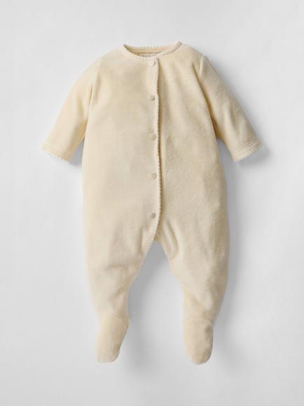 Oat & Marl Baby Plush Towelling Sleepsuit, Lemon, Lemon