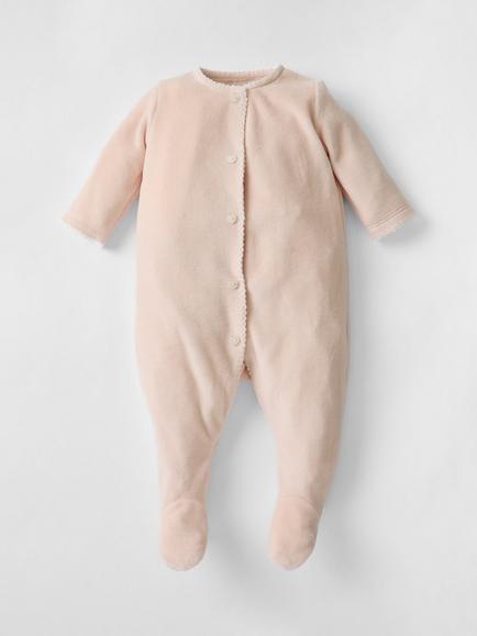 Oat & Marl Baby Plush Towelling Sleepsuit, Soft Pink, Soft Pink