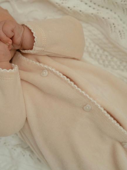 Oat & Marl Baby Plush Towelling Sleepsuit, Soft Pink - view 2, Soft Pink