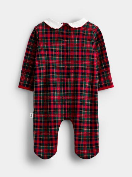 JoJo Maman Bébé Baby Christmas Smocked Tartan Sleepsuit, Red - view 2, Red