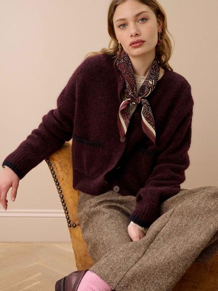 Brora Alpaca Rich Cardigan - view 2, Damson