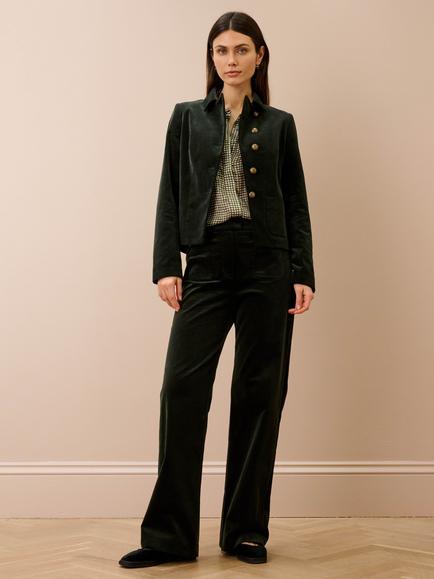 Brora Cotton Velvet Jacket, Bottle Green - view 2, Bottle Green