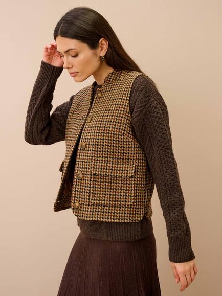 Brora Harris Tweed Wool Gilet, Walnut - view 2, Walnut