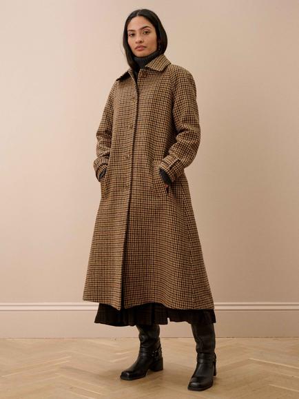 Brora Harris Tweed Wool Swing Coat, Walnut, Walnut