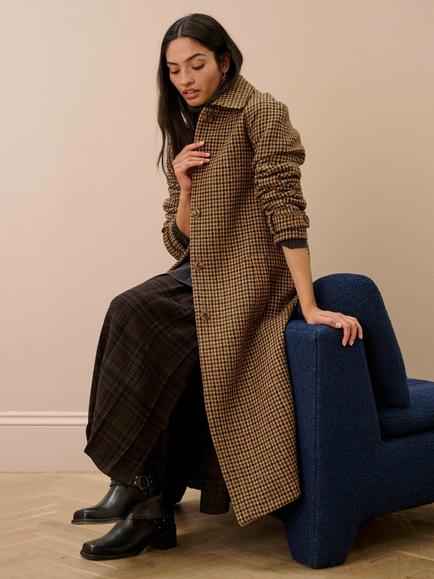 Brora Harris Tweed Wool Swing Coat, Walnut - view 2, Walnut