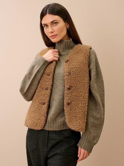 Brora Merino Sheepskin Gilet, Honey, Honey