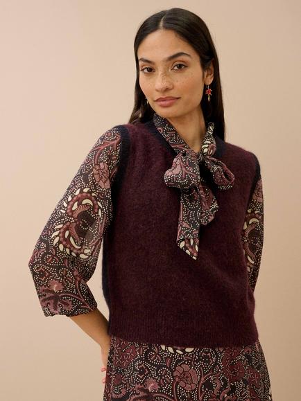 Brora Alpaca Rich Colourblock Knitted Tank, Damson/Ink