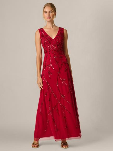 Adrianna Papell Sequinned Sleeveless Maxi Dress, Cranberry, Cranberry