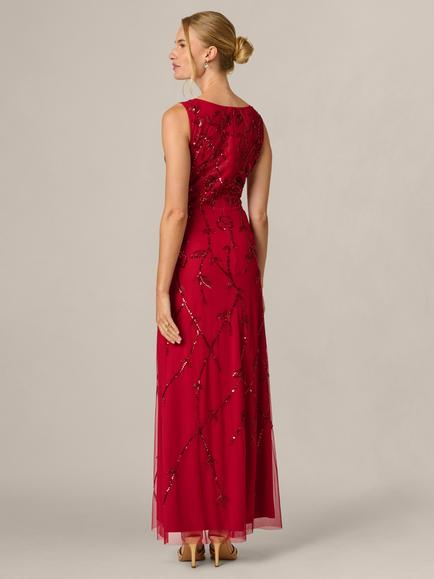 Adrianna Papell Sequinned Sleeveless Maxi Dress, Cranberry - view 2, Cranberry