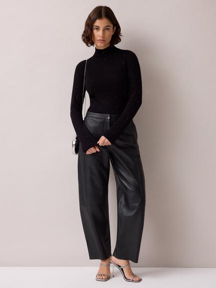 Ro&Zo Sparkle Roll Neck Jersey Top, Black, Black