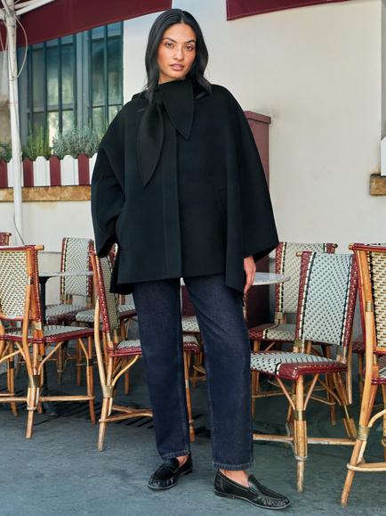 Ro&Zo Hooded Wool Blend Cape, Black - view 2, Black