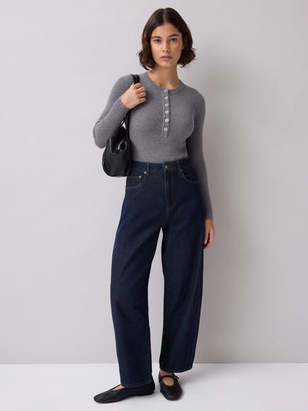 Ro&Zo Rib Knit  Henley Long Sleeve Bodysuit, Grey, Grey