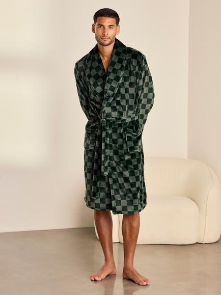 Chelsea Peers Checkerboard Dressing Gown, Khaki, Khaki