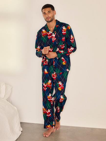 Chelsea Peers Argyle Musical Santa Pyjamas, Navy/Multi, Navy/Multi