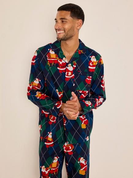 Chelsea Peers Argyle Musical Santa Pyjamas, Navy/Multi - view 2, Navy/Multi