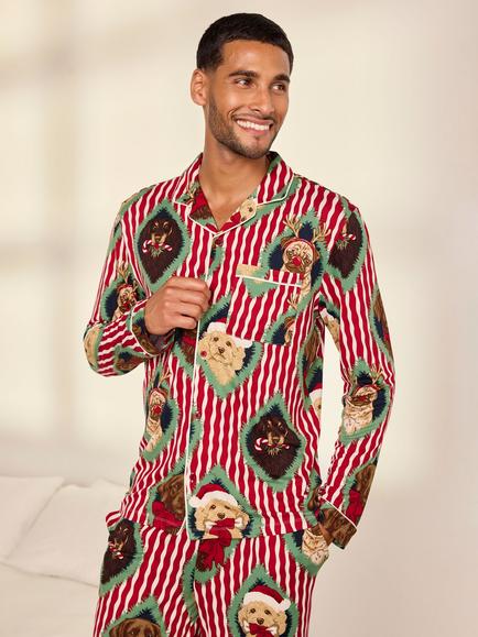 Chelsea Peers Christmas Dog Portraits Pyjamas, Red/Multi - view 2, Red/Multi