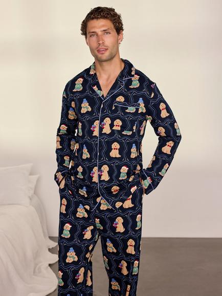 Chelsea Peers Christmas Chip the Cockapoo Portraits Print Pyjamas, Navy/Multi - view 2, Navy/Multi