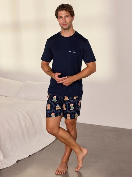 Chelsea Peers Christmas Chip the Cockapoo Portraits Print Short Pyjamas, Navy - view 2, Navy