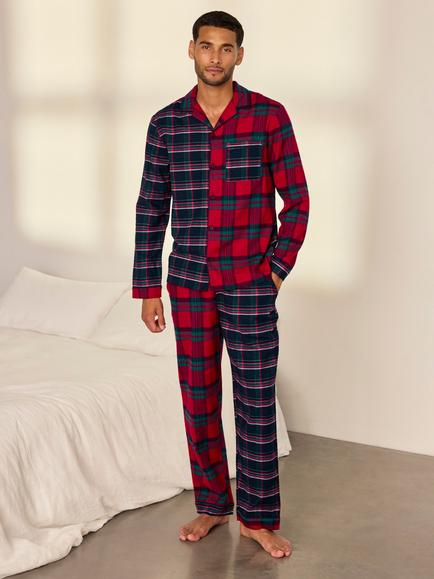 Chelsea Peers Organic Cotton Contrast Tartan Long Pyjamas, Multi, Multi
