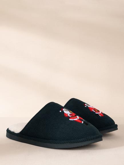 Chelsea Peers Corduroy Embroidered Musical Santa Slippers, Camel - view 2, Camel