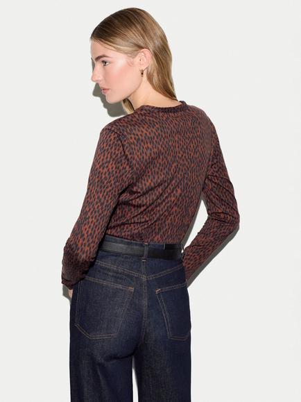 Jigsaw Mini Leopard Long Sleeve T-Shirt, Brown - view 2, Brown
