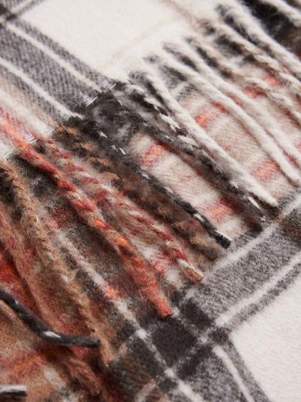 Mango Tartan Fringed Scarf, Sand - view 2, Sand