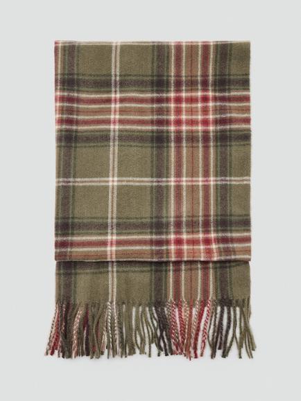 Mango Tartan Fringed Scarf, Khaki, Khaki