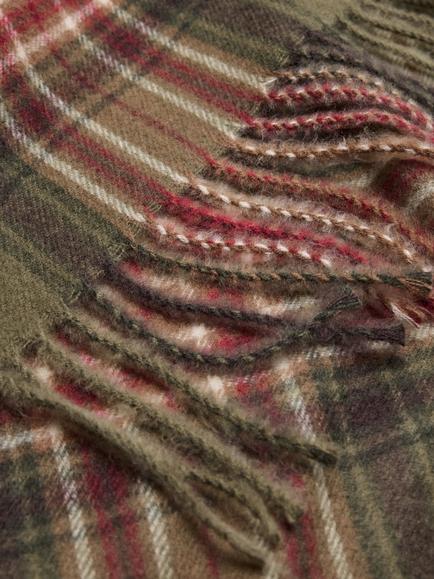 Mango Tartan Fringed Scarf, Khaki - view 2, Khaki