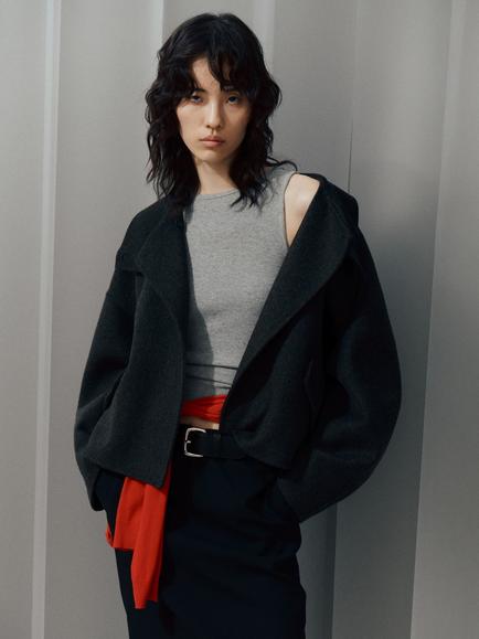 Mango Funnel Neck Wool Rich Cardigan, Dark Grey Melange, Dark Grey Melange