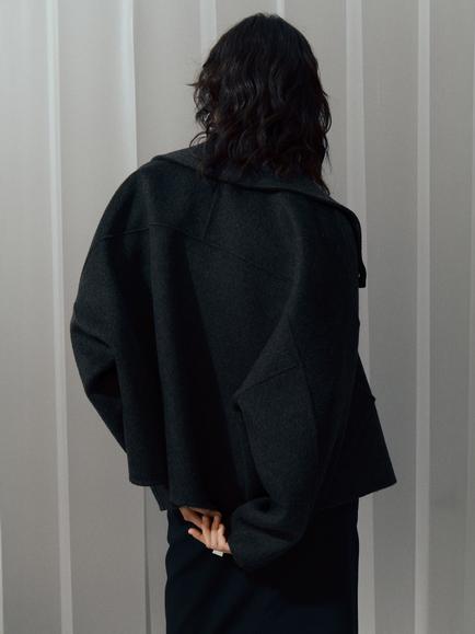 Mango Funnel Neck Wool Rich Cardigan, Dark Grey Melange - view 2, Dark Grey Melange