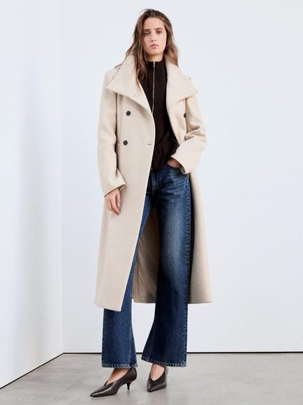 Mango Funnel Neck Wool Rich Coat, Stone, Stone