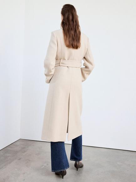 Mango Funnel Neck Wool Rich Coat, Stone - view 2, Stone