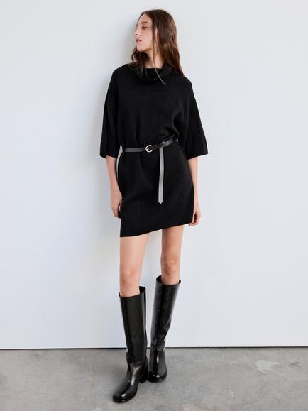 Mango Roll Neck Dress, Black