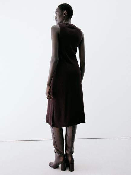 Mango Draped Cowl Neck Sleeveless Knit Midi Dress - view 2, Bordeaux