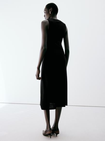 Mango Draped Cowl Neck Sleeveless Knit Midi Dress - view 2, Black
