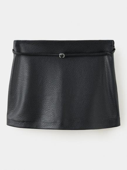 Mango Faux Leather Belted Mini Skirt, Black, Black